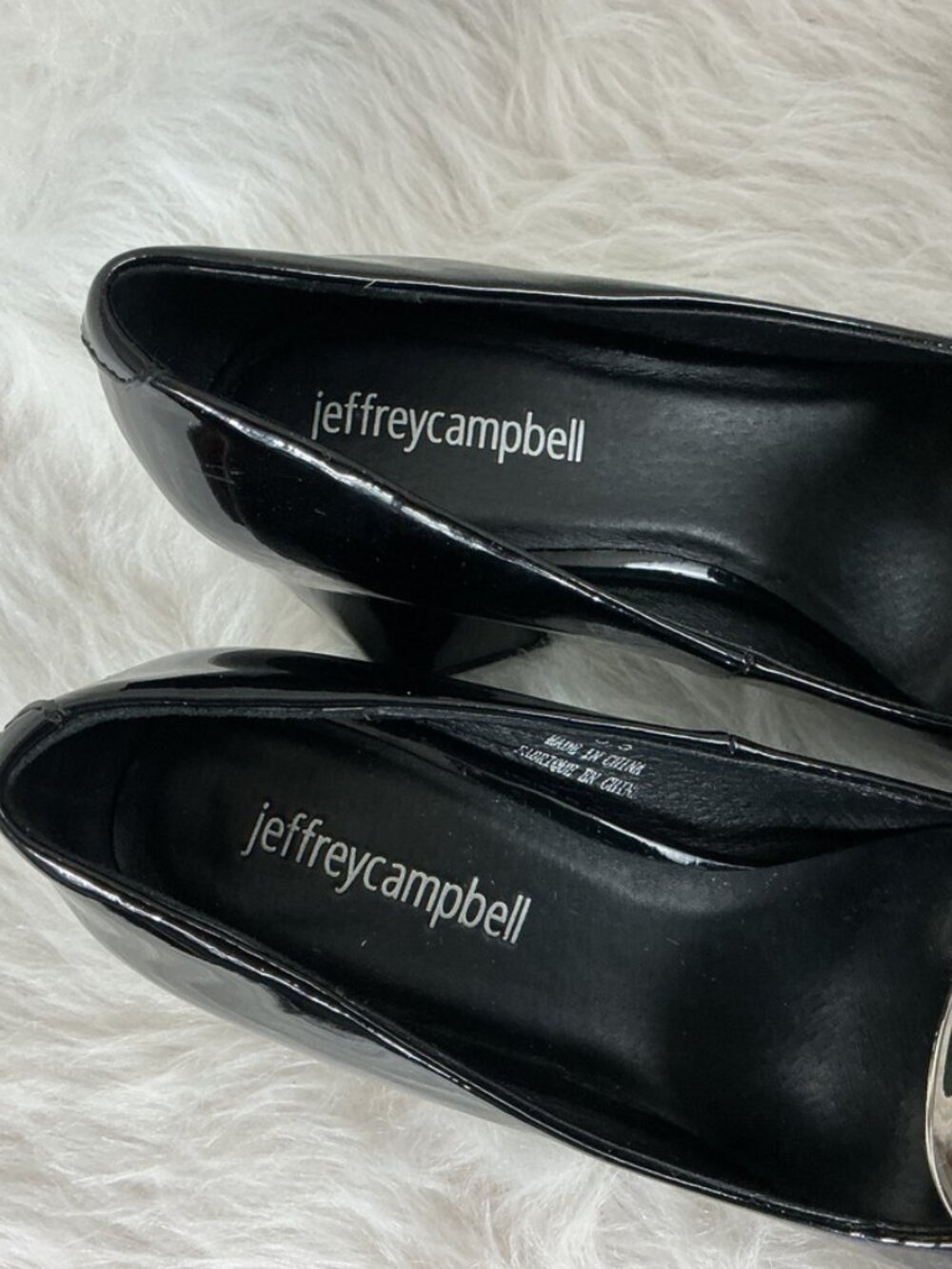 Jeffrey Campbell Tippi Black Patent Leather Silver Metal Pump Block Heels 6.5 - Picture 2 of 8